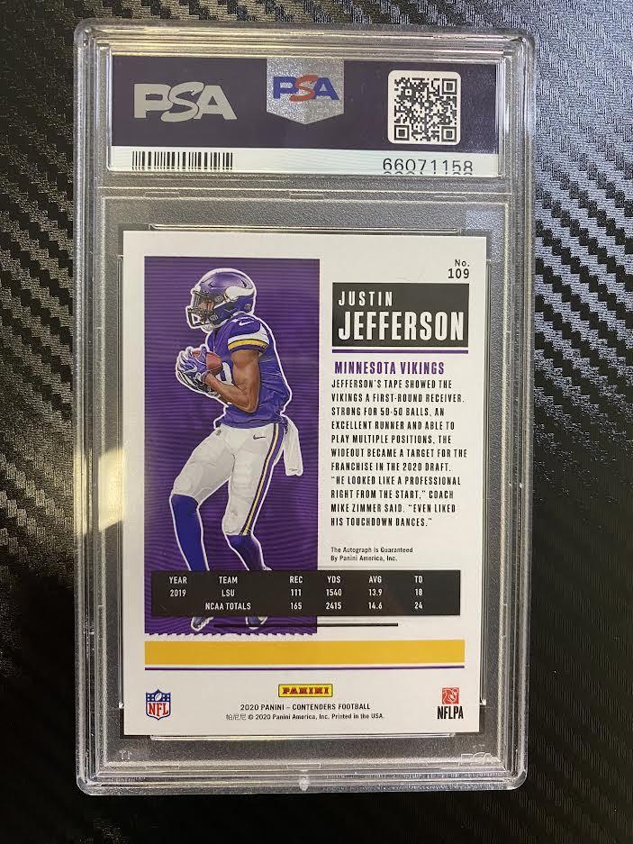 2020 Contenders Justin Jefferson Autograph Wild Card Ticket Rookie Card Grade 9