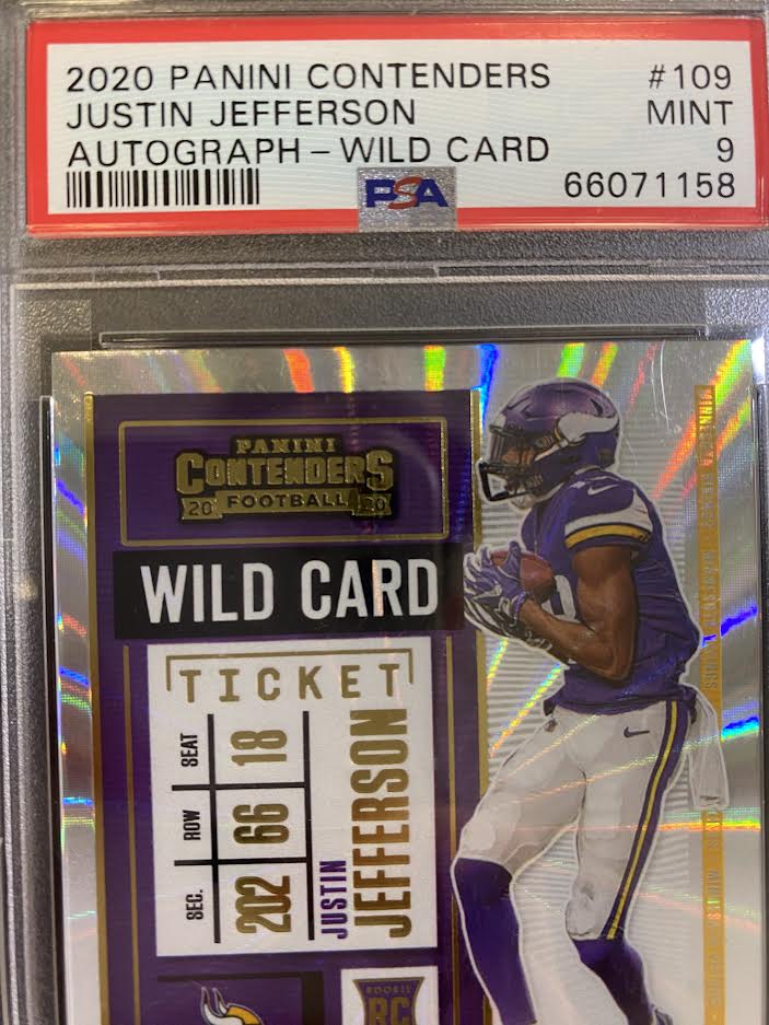 2020 Contenders Justin Jefferson Autograph Wild Card Ticket Rookie Card Grade 9