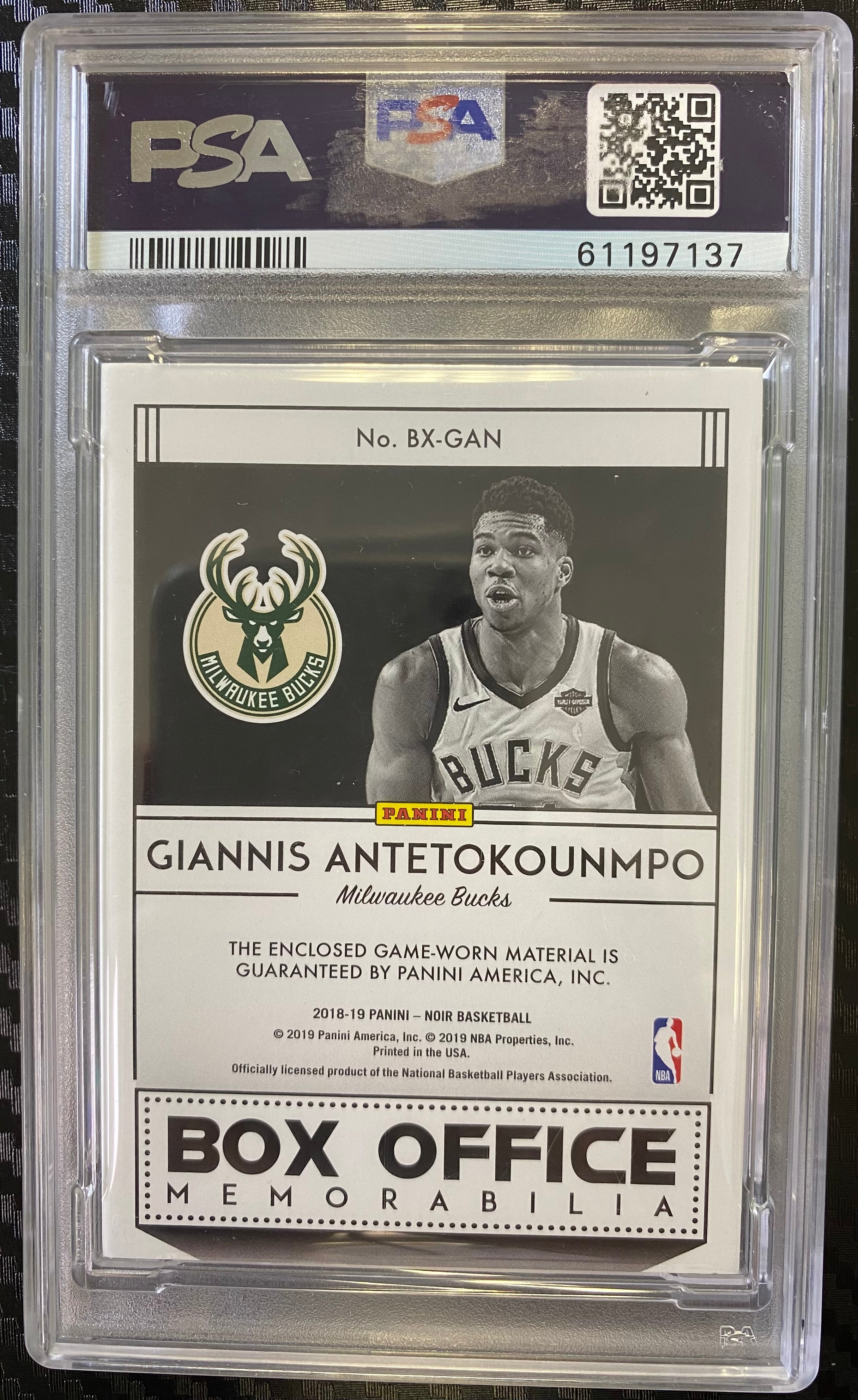 2018 Giannis Antetokounmpo Panini Noir Game Worn Jersey Autograph Box Office Memorabilia 19/99