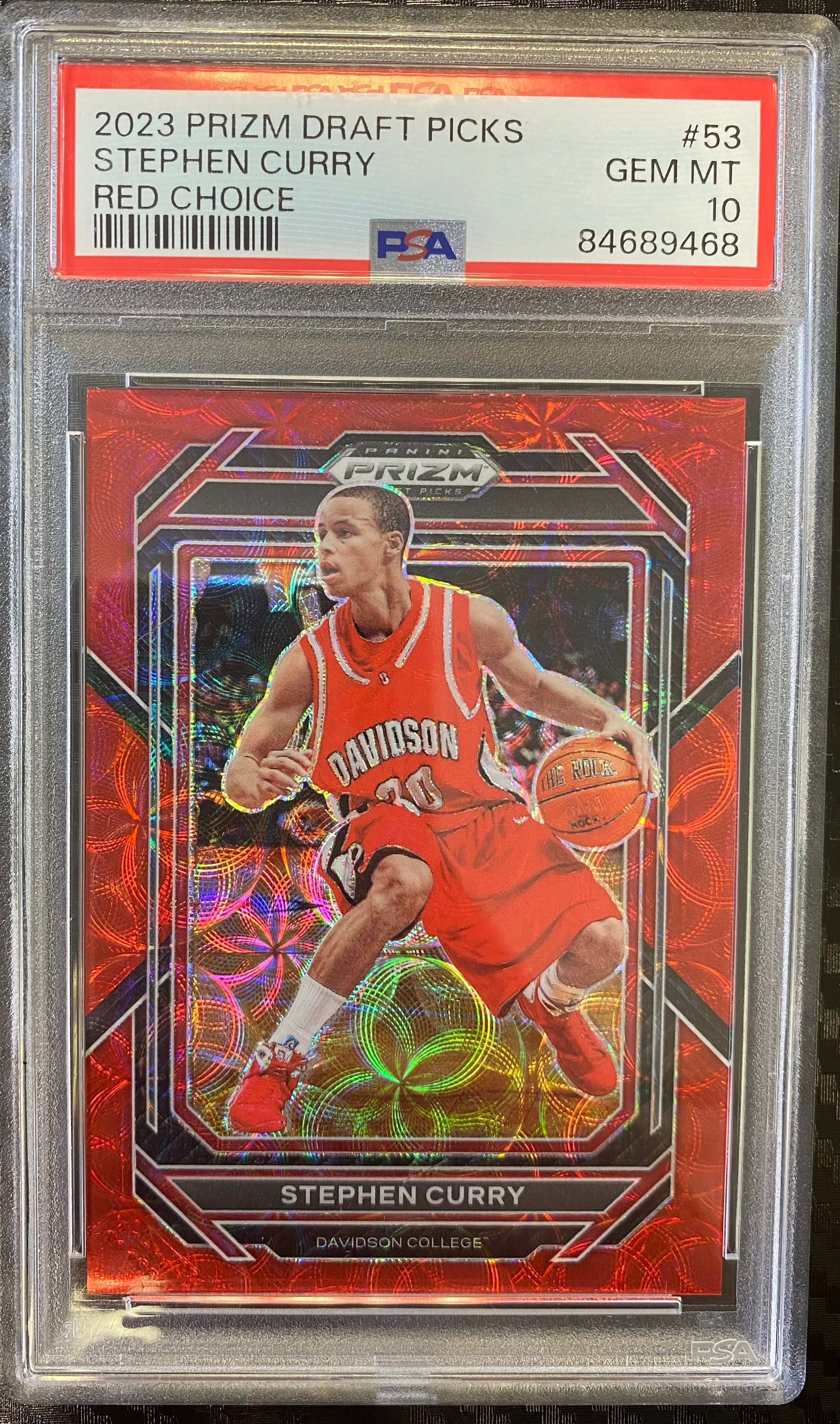 2023 Stephen Curry Red Choice Panini Prizm Davidson College 85/88 ( Rated 10)