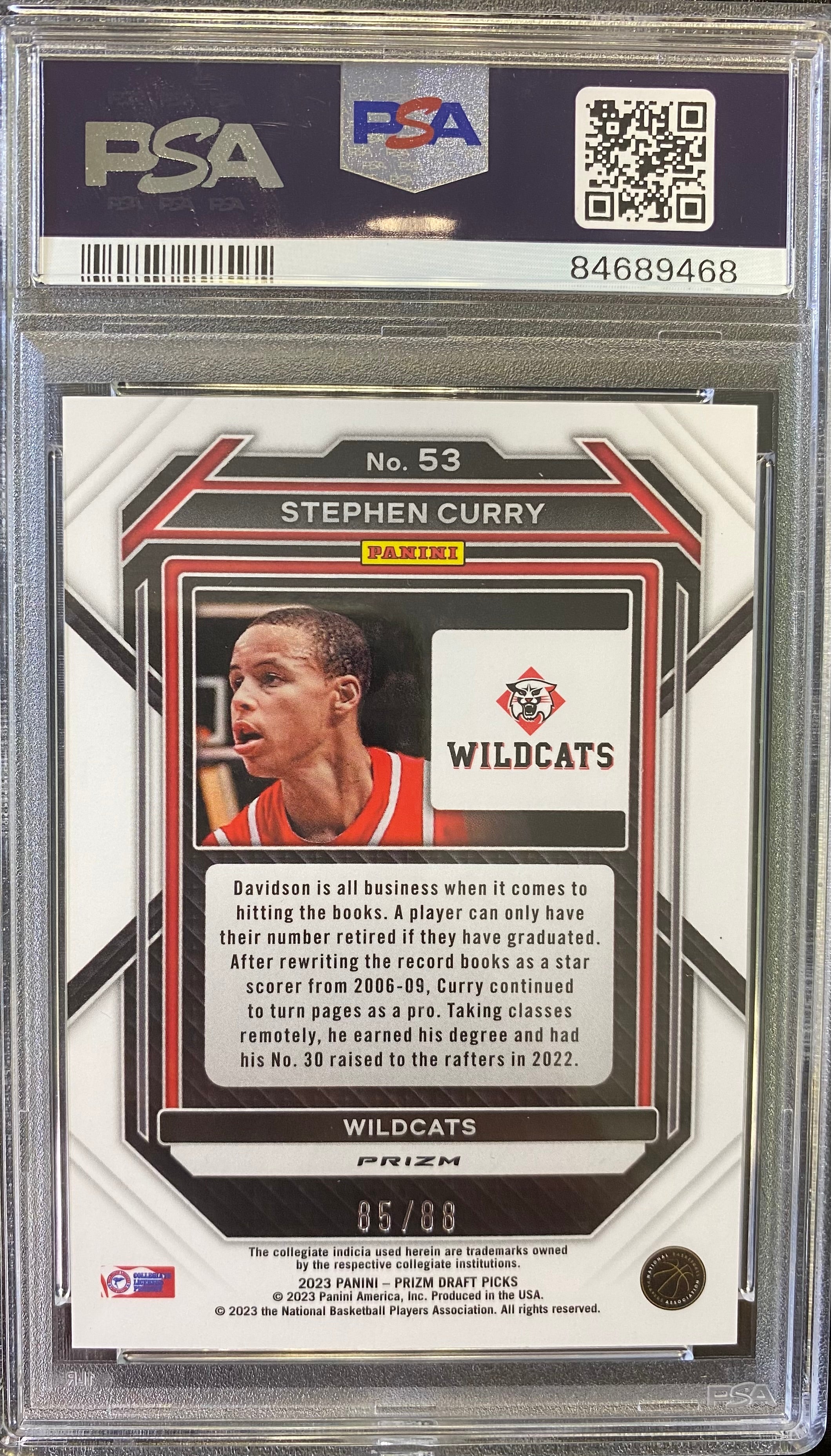 2023 Stephen Curry Red Choice Panini Prizm Davidson College 85/88 ( Rated 10)